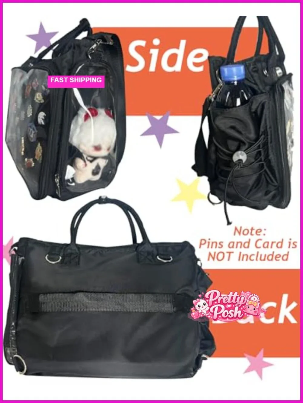 Large Ita Backpack Crossbody Tote with Clear Window and Insert for Pin Display